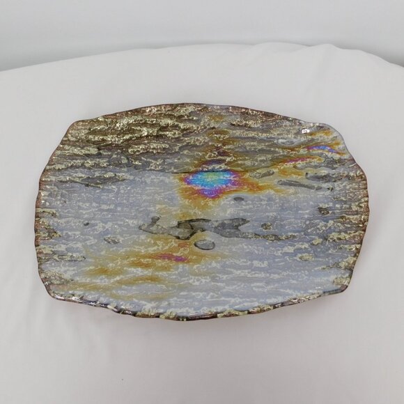 Pomegranate Romos Amber Console Serving Dish Pearlized Gold Glass 14" x 9.5" - Picture 1 of 11
